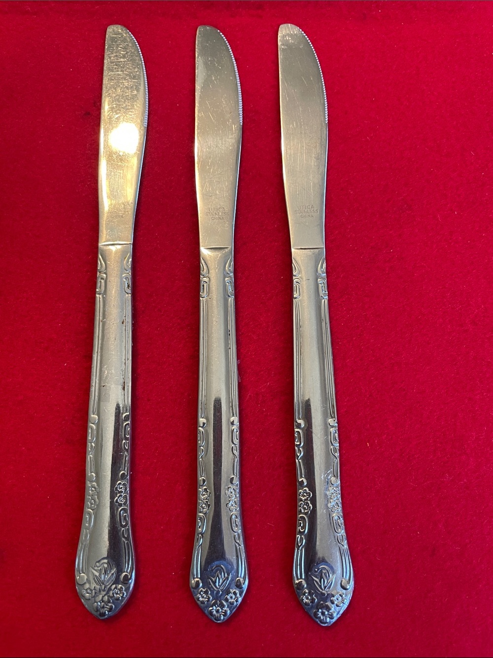 Silver Floral-Handled Dinner Knife Set - Stainless Steel (Set of 3)